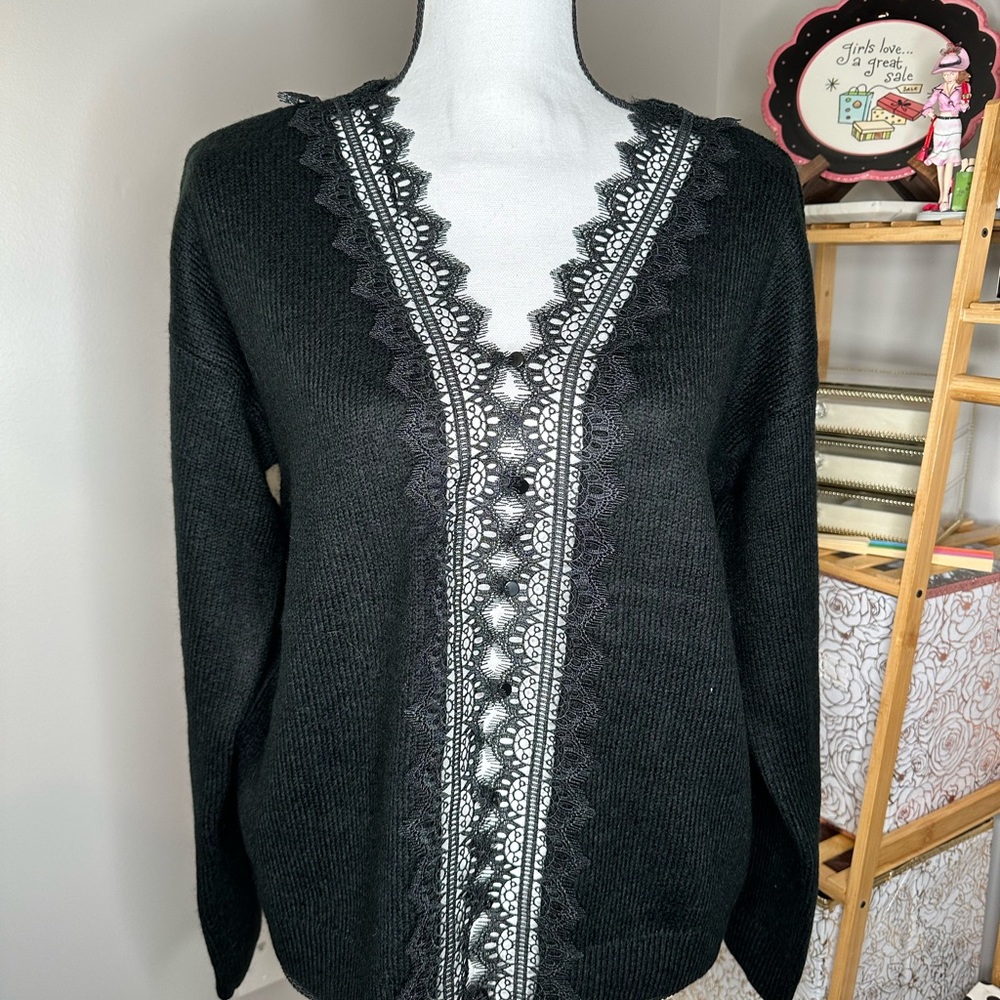 1. State Lace Black V-Neck Sweater NWT